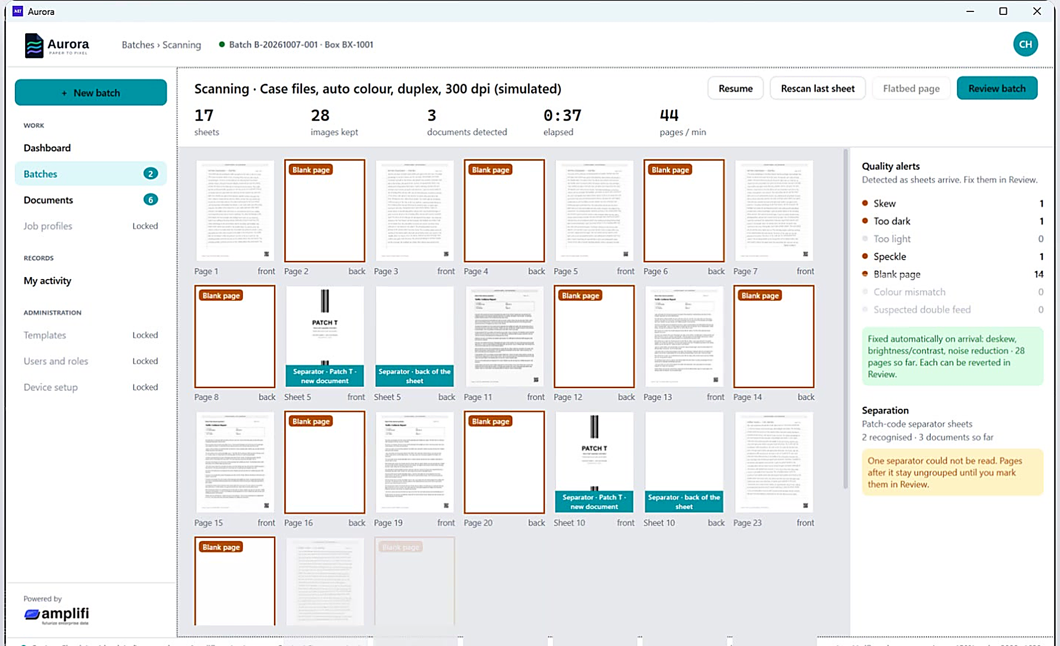 Aurora scanning screen with pages arriving live