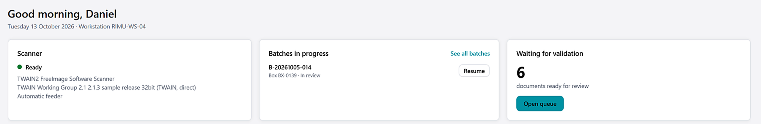 Aurora dashboard with deliveries and work waiting for review